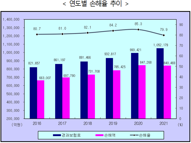 손해보험 종목별 시장현황(2021년 기준)